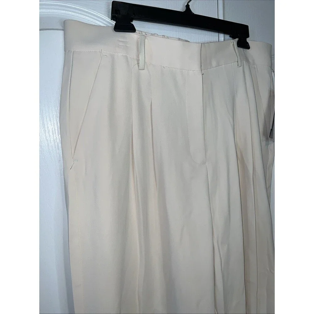 French Connection Women Wide Leg Trouser Color Cream XL Office Casual Preppy NWT - Picture 2 of 16